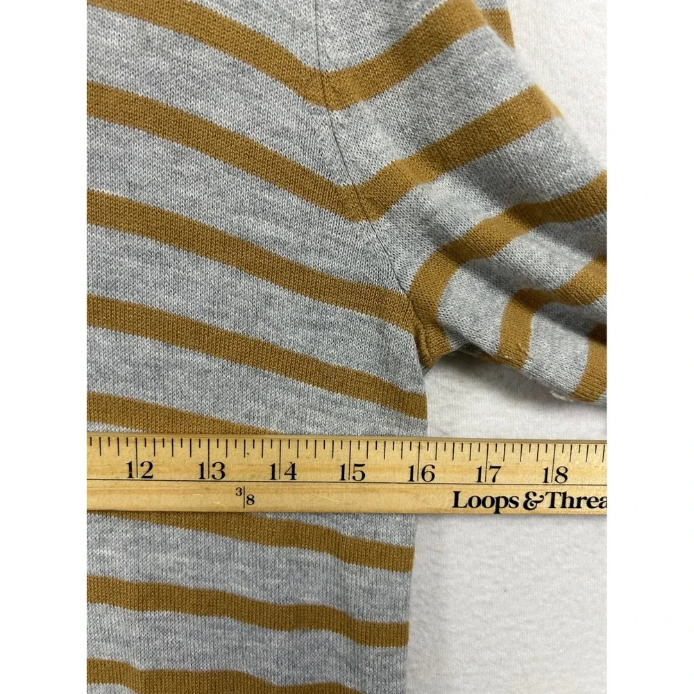LOFT Preppy Academia Womens Medium Grey Mustard Striped Crewneck Sweater